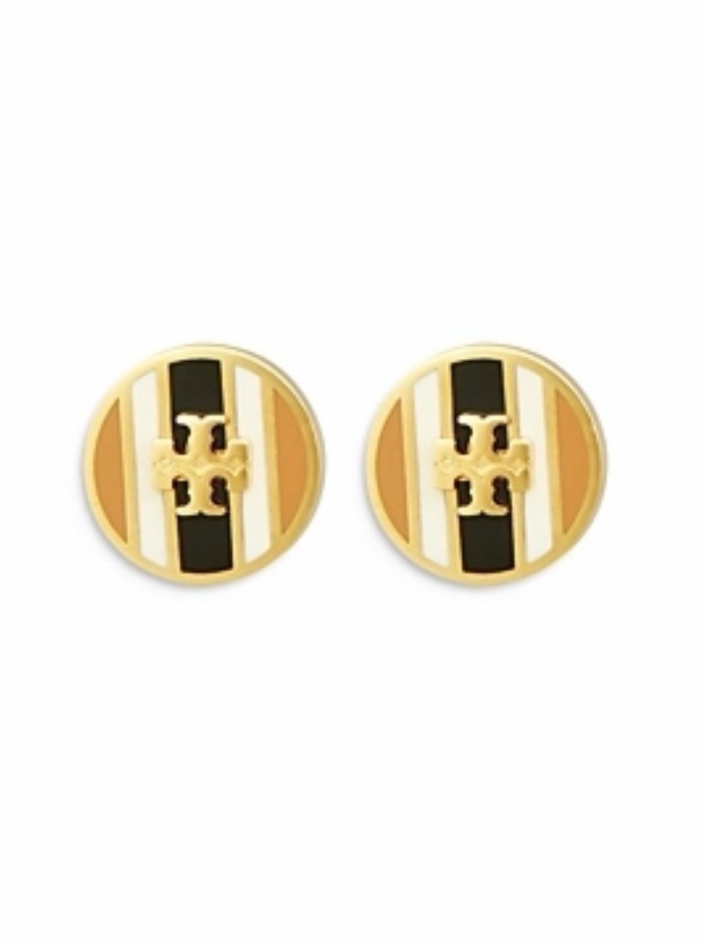 TORY BURCH
Kira Striped Enamel Logo Stud Earrings In -Tone